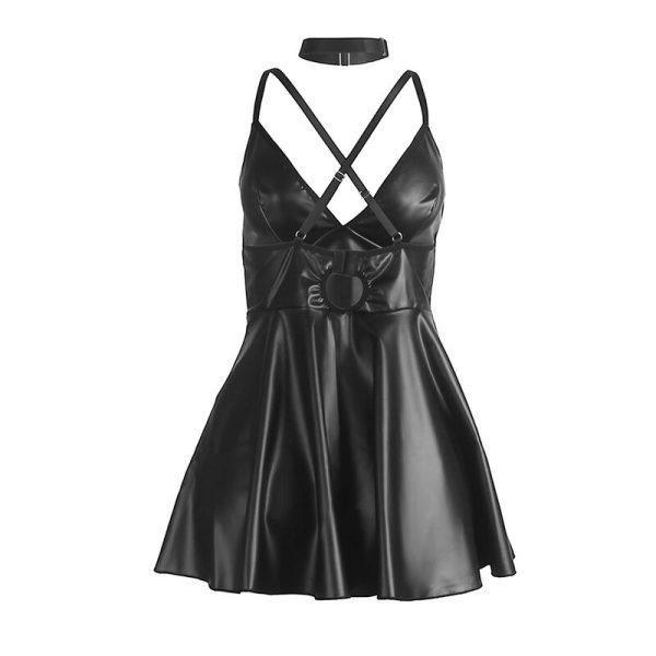 SUBBLIME - 955380 VESTIDO COM ALÃAS DE COURO PRETO L/XL - Image 6