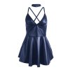 SUBBLIME - 955410 VESTIDO COM ALÃAS DE COURO AZUL S/M - Image 5