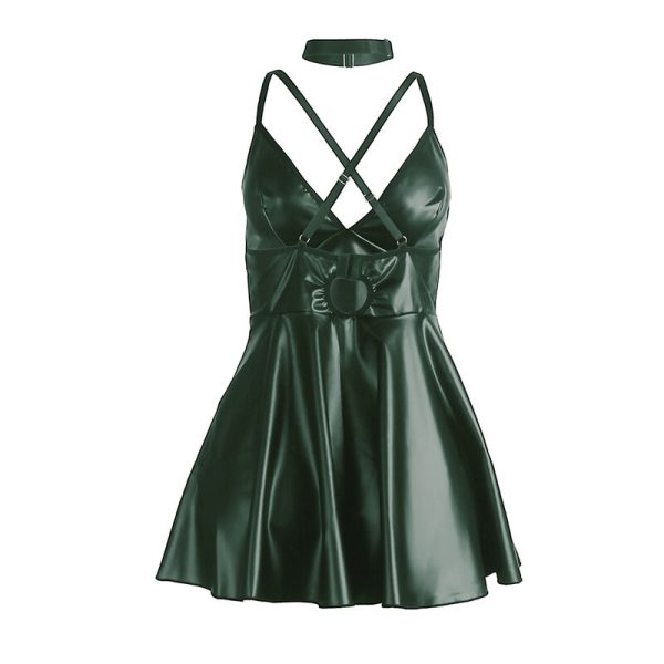 SUBBLIME - 955441 VESTIDO COM ALÃAS DE COURO VERDE L/XL - Image 6