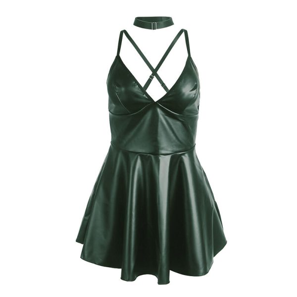 SUBBLIME - 955441 VESTIDO COM ALÃAS DE COURO VERDE L/XL - Image 5