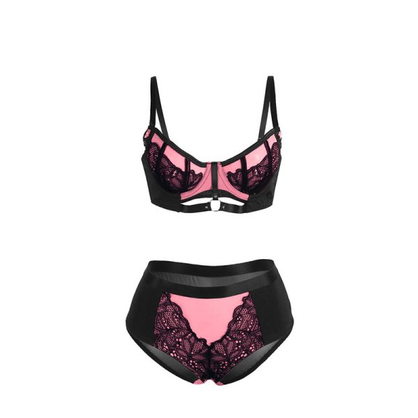 SUBBLIME - 955588 CONJUNTO DE SUTIÃ DE COURO VERDE COM ZÃPER DE MALHA ROSA L/XL - Image 5