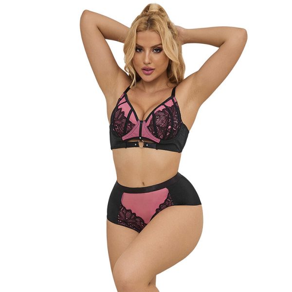 SUBBLIME - 955588 CONJUNTO DE SUTIÃ DE COURO VERDE COM ZÃPER DE MALHA ROSA L/XL