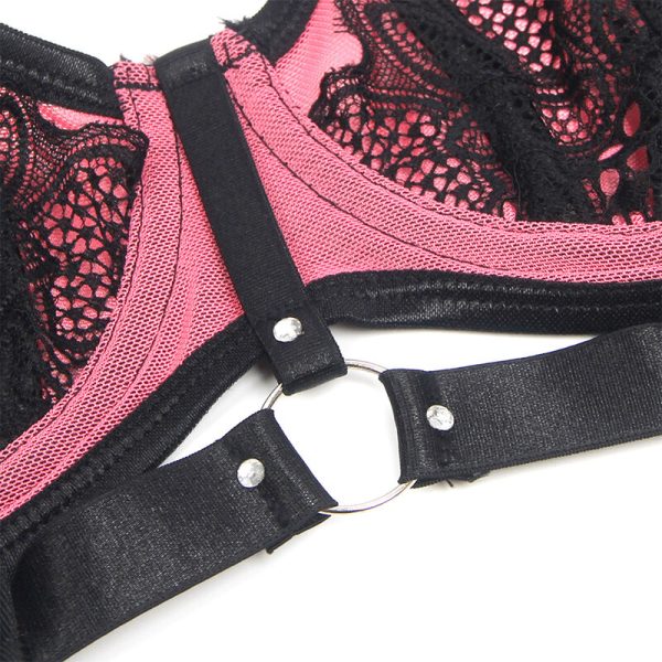 SUBBLIME - 955588 CONJUNTO DE SUTIÃ DE COURO VERDE COM ZÃPER DE MALHA ROSA L/XL - Image 9