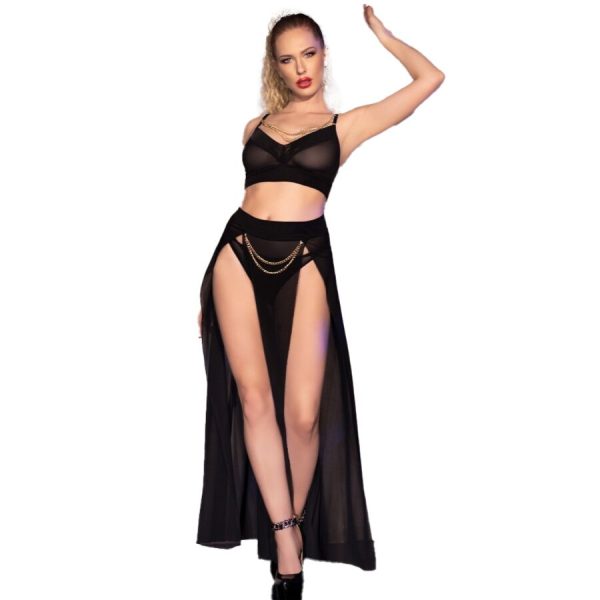 CHILIROSE - CR 4672 SAIA TOP  E TANGA COM CORRENTES DOURADAS