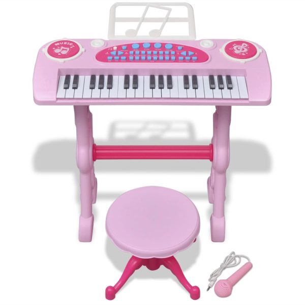 Teclado de brincar infantil com banco/microfone, 37 teclas, rosa - Image 2