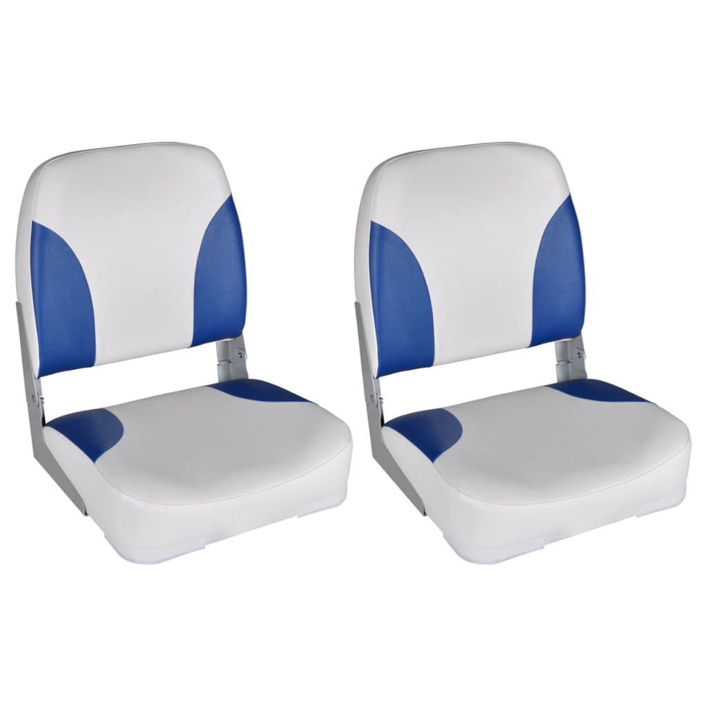 Assentos barco 2 pcs encosto dobrável azul/branco 41x36x48 cm