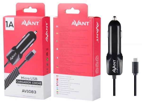 CARGADOR AVANT DE COCHE CON CABLE MICRO USB ESPIRAL 1A NEGRO - Image 2