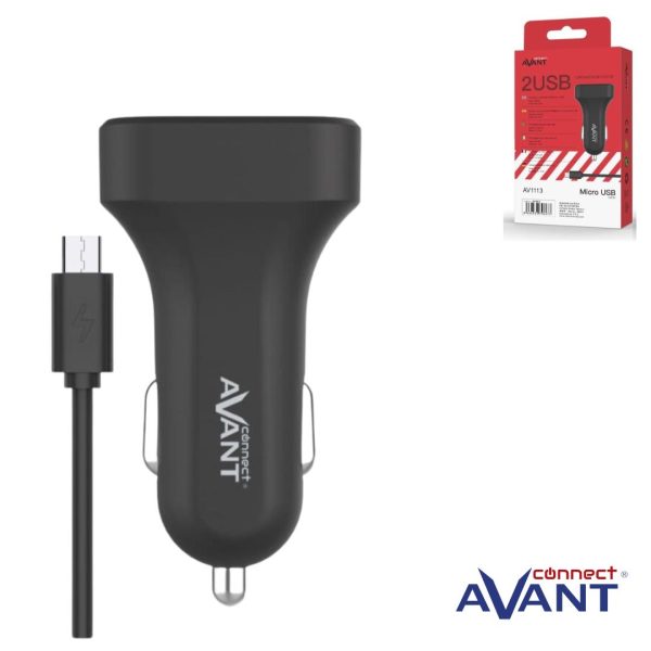 CARGADOR AVANT DE COCHE 2.4A - 2PUERTOS + CABLE MICRO USB NEGRO