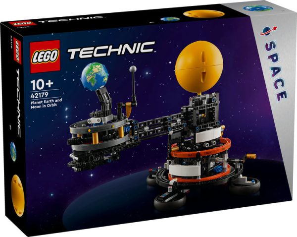 Lego technic planeta tierra y luna en órbita