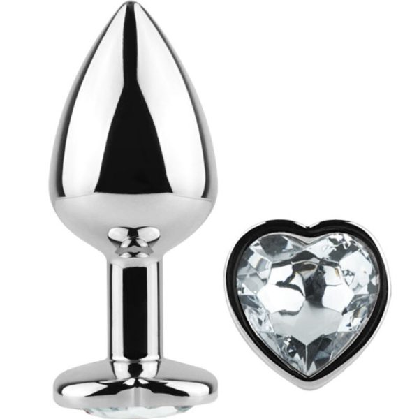 SECRET PLAY - METAL BUTT PLUG CORAÇÃO DE CRISTAL TRANSPARENTE TAMANHO PEQUENO 7 CM