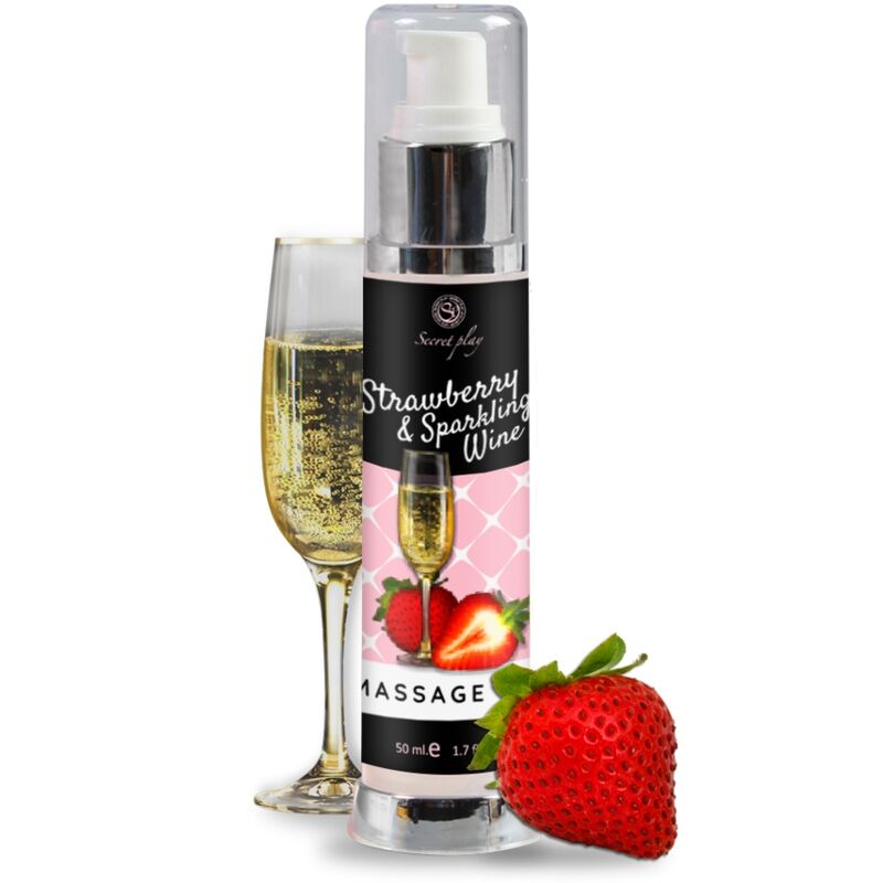 SECRETPLAY - ÓLEO DE MASSAGEM MORANGO E VINHO ESPUMANTE 50 ML