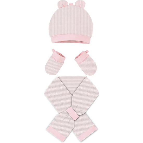 CONJUNTO DE GUANTES, GORRO Y BUFANDA PARA RECIÉN NACIDOS DE 0 A 6 MESES COLOR ROSA