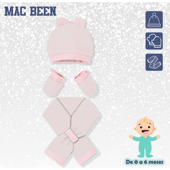 CONJUNTO DE GUANTES, GORRO Y BUFANDA PARA RECIÉN NACIDOS DE 0 A 6 MESES COLOR ROSA - Image 2