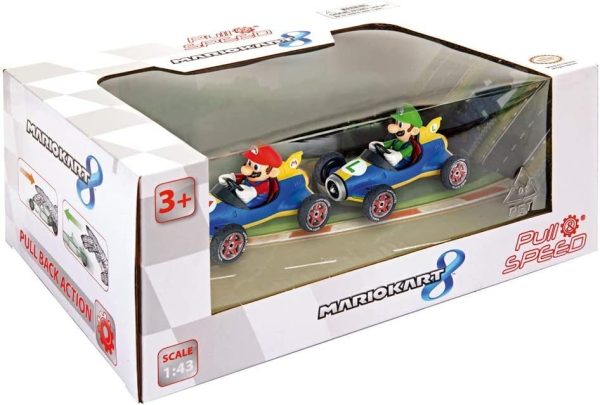 TWINPACK 2 COCHES PULL & BACK MARIO + LUIGI