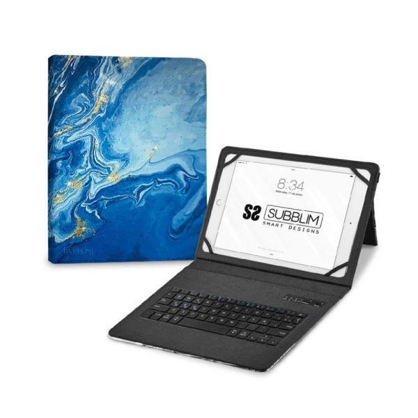 Funda + teclado subblim para tablet 11pulgadas trendy marmol azul