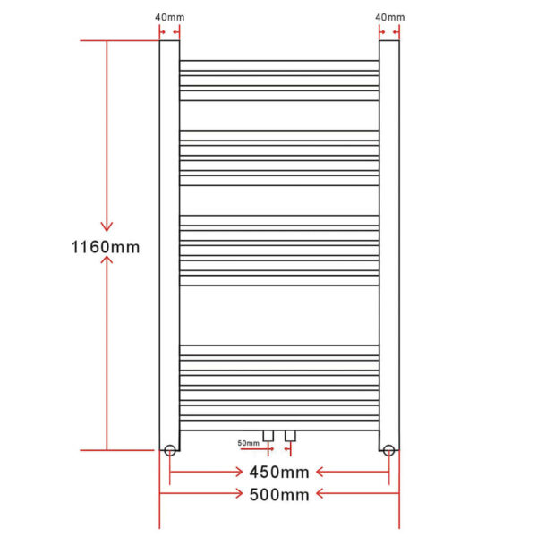 Aquecedor toalhas banheiro curvo 500 x 1160 mm conector lateral e centro - Image 9