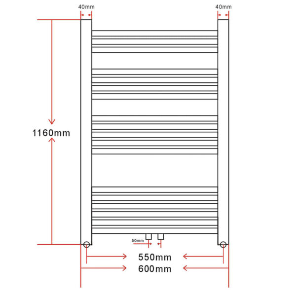 Aquecedor toalhas banheiro curvo 600 x 1160 mm conector lateral e centro - Image 9