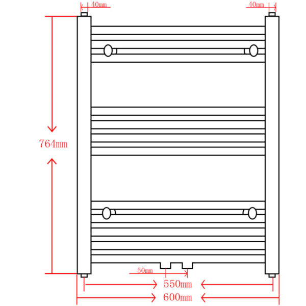 Aquecedor toalhas casa de banho liso 600 x 764 mm preto - Image 9