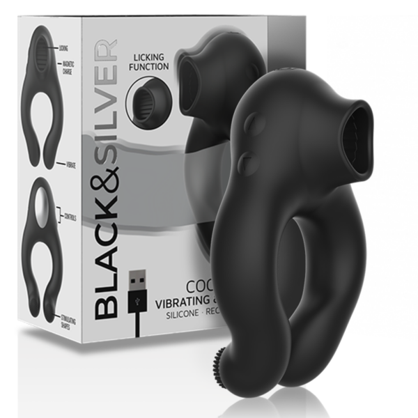 BLACK&SILVER - ANEL VIBRADOR DE SILICONE 3 MOTORES RECARREGÁVEIS PRETO - Image 7