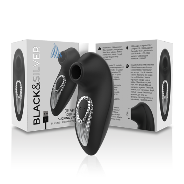 BLACK&SILVER - DRAKE DELUXE SUCKING VIBE SILICONE RECARREGÁVEL PRETO - Image 6