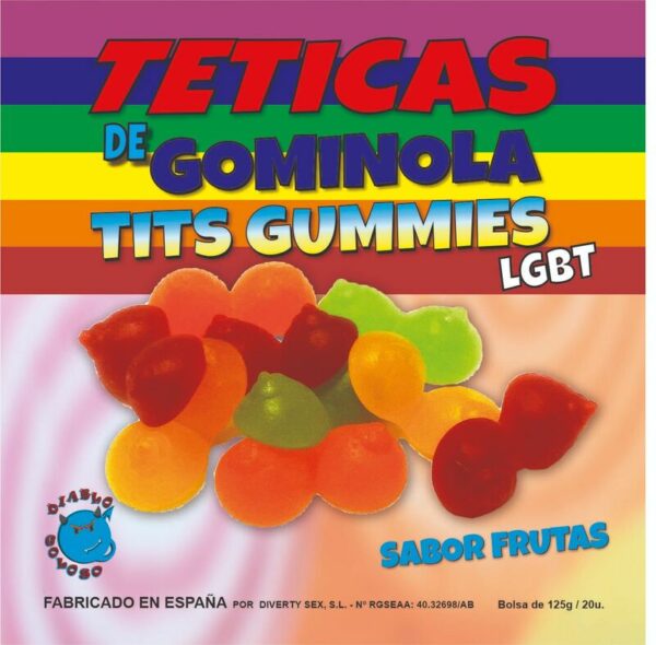 DIABLO GOLOSO - FRUIT SABOR GLITTER TITS GUMMY BOX 6 CORES E SABORES LGBT MADE IS SPAIN /es/pt/en/fr/it/