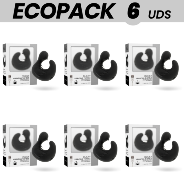 ECOPACK 6 UNIDADES - BLACK&SILVER DUCKYMANIA RECARREGÁVEL SILICONE ESTIMULANTE DEDAL DE PATO