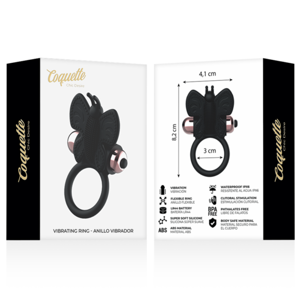 COQUETTE CHIC DESIRE - ANEL BORBOLETA COM VIBRADOR PRETO/ OURO - Image 8