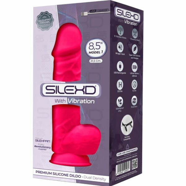 SILEXD - MODELO 1 VIBRADOR DE PÊNIS REALÍSTICO SILICONE PREMIUM SILEXPAN FÚCSIA 21,5 CM - Image 2