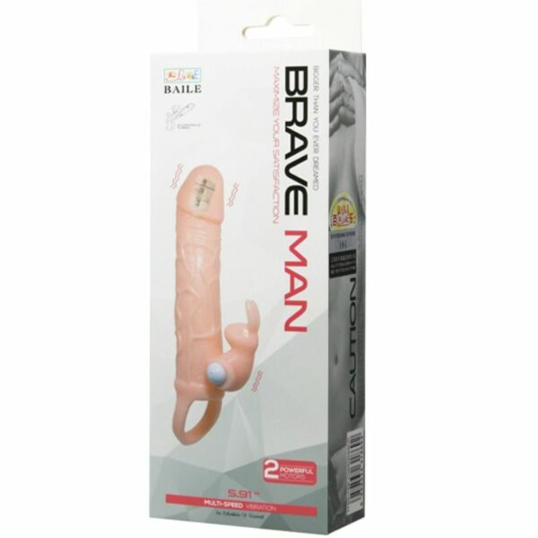 BRAVE MAN FUNDA PENE CON RABBIT VIBRADOR 16.5 CM NATURAL - Image 9