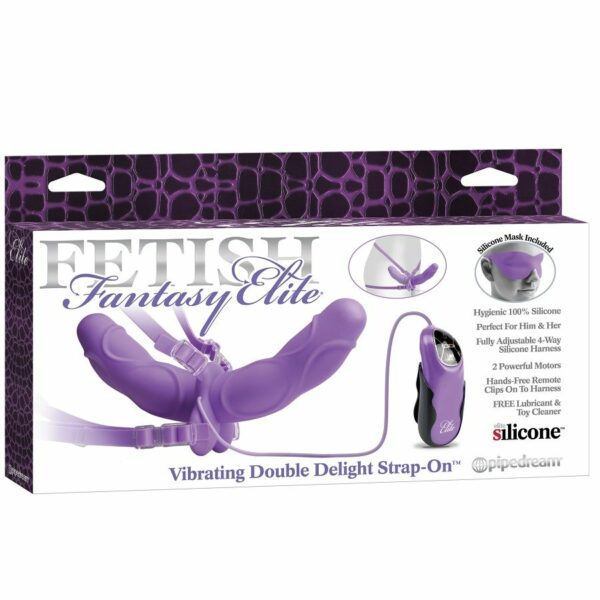 FETISH FANTASY ELITE - VIBRATING DOUBLE DELIGHT STRAP-ON PURPLE