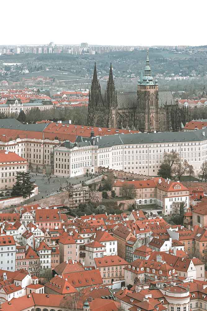 Prague Castle & St. Vitus Cathedral: Majestic Skyline View Commercial Stock Photo