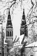 Prague's Winter Spires: The Vyšehrad Cathedral in Black and White Fine Art Poster - Image 7