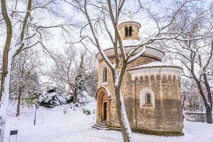 St. Martin’s Rotunda in Prague: Historic Romanesque Church in Winter Wonderland