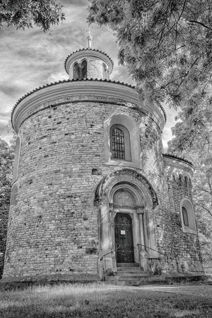 St. Martin’s Rotunda in Black and White – Romanesque Church in Vyšehrad, Prague Commercial Use Digital Downloadable Image