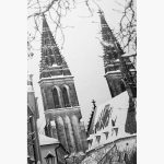 Prague's Winter Spires: The Vyšehrad Cathedral in Black and White Fine Art Poster - Image 4