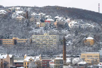 Snow-Covered Prague, Czech Republic Hill - Winter Cityscape Commercial Downloadable Photo