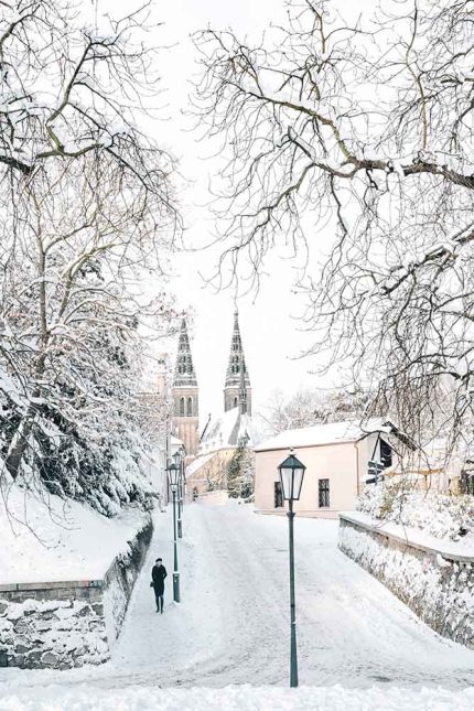 Snowy Basilica of St. Peter and Paul, Prague - Winter Scene Commercial Use Photo