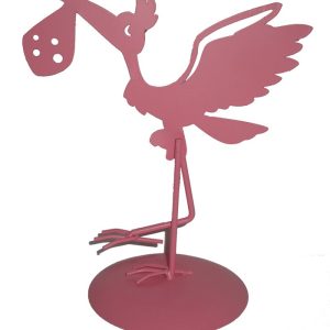FIGURA PASTEL METÁLICA CIGÜEÑA ROSA