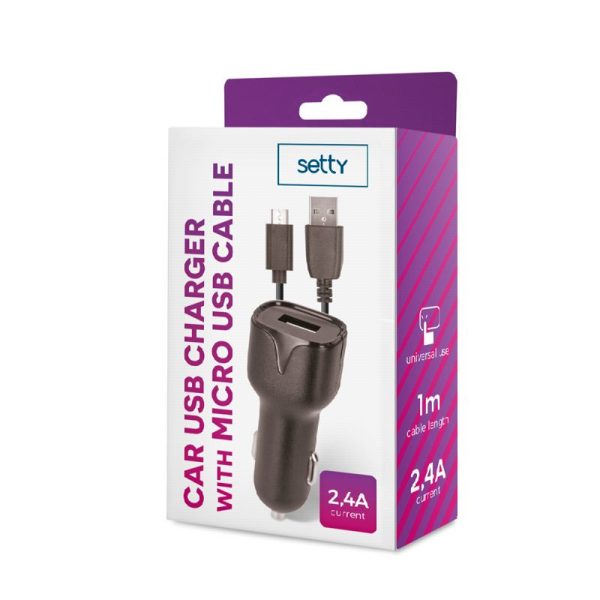 CARGADOR COCHE USB SETTY FOREVER 2.4A + CABLE MICRO USB 1M - NEGRO - GSM043807 - Image 2