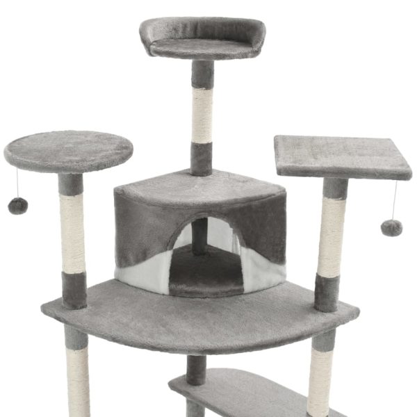 Árvore p/ gatos c/ postes arranhadores sisal 203cm cinza/branco - Image 4