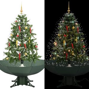 Árvore de Natal com neve base formato guarda-chuva 140 cm verde