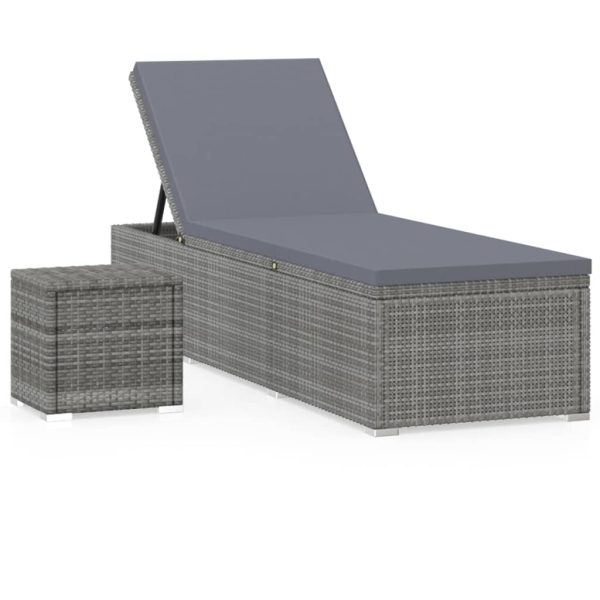 Espreguiçadeira com almofadão e mesa de centro vime PE cinzento - Image 2
