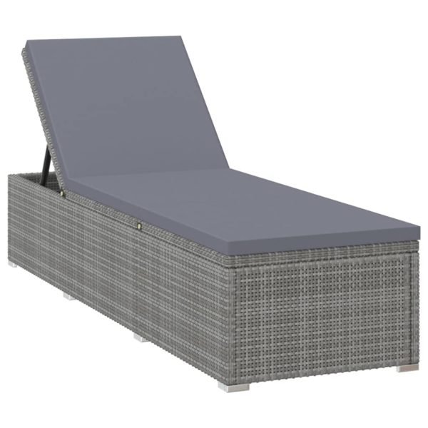 Espreguiçadeira com almofadão e mesa de centro vime PE cinzento - Image 3