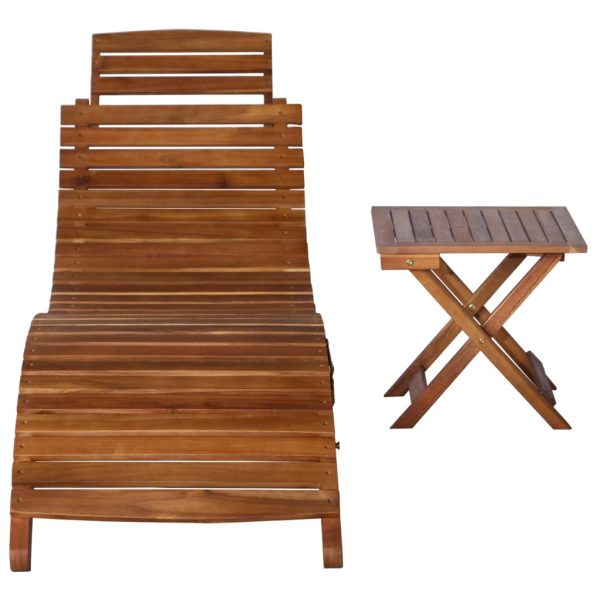 Espreguiçadeira com mesa madeira de acácia maciça castanho - Image 2
