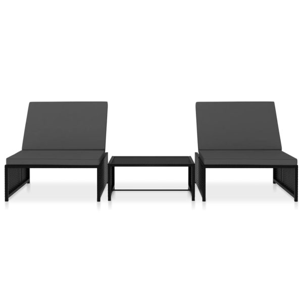 Espreguiçadeiras com mesa 2 pcs vime PE preto - Image 2