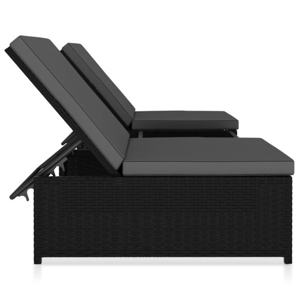 Espreguiçadeiras com mesa 2 pcs vime PE preto - Image 3
