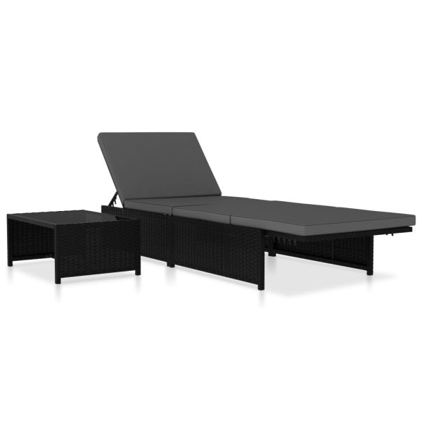 Espreguiçadeiras com mesa 2 pcs vime PE preto - Image 4