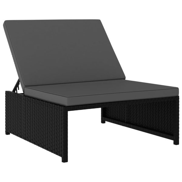 Espreguiçadeiras com mesa 2 pcs vime PE preto - Image 5