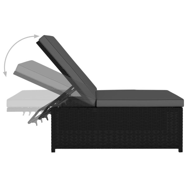 Espreguiçadeiras com mesa 2 pcs vime PE preto - Image 6