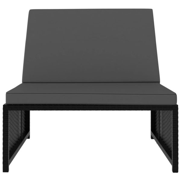 Espreguiçadeiras com mesa 2 pcs vime PE preto - Image 7